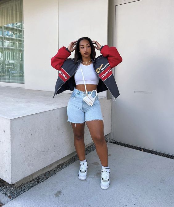 Sporty Baddie Look with Red Varsity Jacket